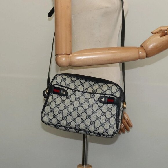 GUCCI GG Supreme Sherry Line Shoulder Bag PVC Navy Gold - Picture 1 of 15